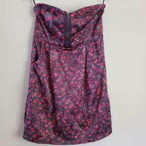 UO Silence + Noise Floral Zipper Strapless Mini Dress Pockets Red Black Size M